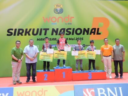 Munafri hadir dalam acara WONDR Sirkuit Nasional (Sirnas) B, Kota Makassar, Gedung Olahraga (GOR) Kampus Politeknik Kesehatan (Poltekkes), Sabtu (10/5/2025).