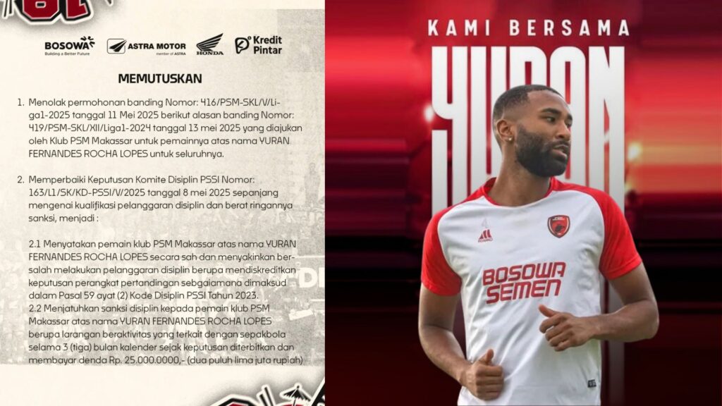 Yuran Fernandes Boleh Main Lagi Setelah 9 Agustus, Persiapan PSM Makassar Musim Depan Aman