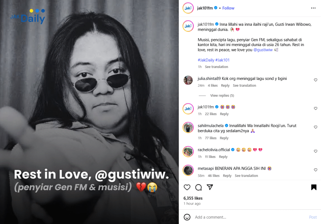 Gustiwiw, Musisi dan Penyiar Radio Muda, Tutup Usia di 26 Tahun