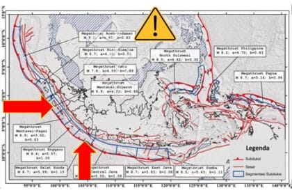 Peta zona megathrust yang mengancam wilayah Indonesia. (Dok. BMKG)