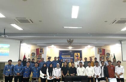 Foto bersama jajaran MASKI, Kanwil BPN Provinsi Sulawesi Selatan, narasumber, serta peserta Bimbingan Teknis Pelayanan Langsung Masyarakat (PLM) usai pembukaan kegiatan di Aula Kolaborasi Kanwil BPN Sulsel, Rabu (17/12/2025).
