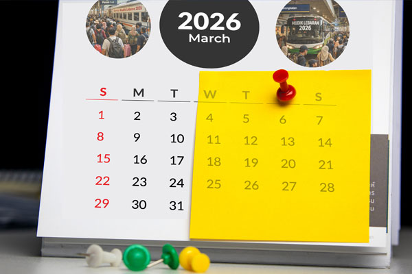Ilustrasi kalender Maret 2026.