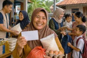 Ilustrasi warga penerima manfaat menerima bantuan sosial pemerintah.