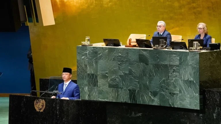 Menteri Luar Negeri RI Sugiono menyampaikan Pernyataan Nasional Indonesia pada Debat Umum Sidang Majelis Umum PBB ke-81 di New York, Amerika Serikat.